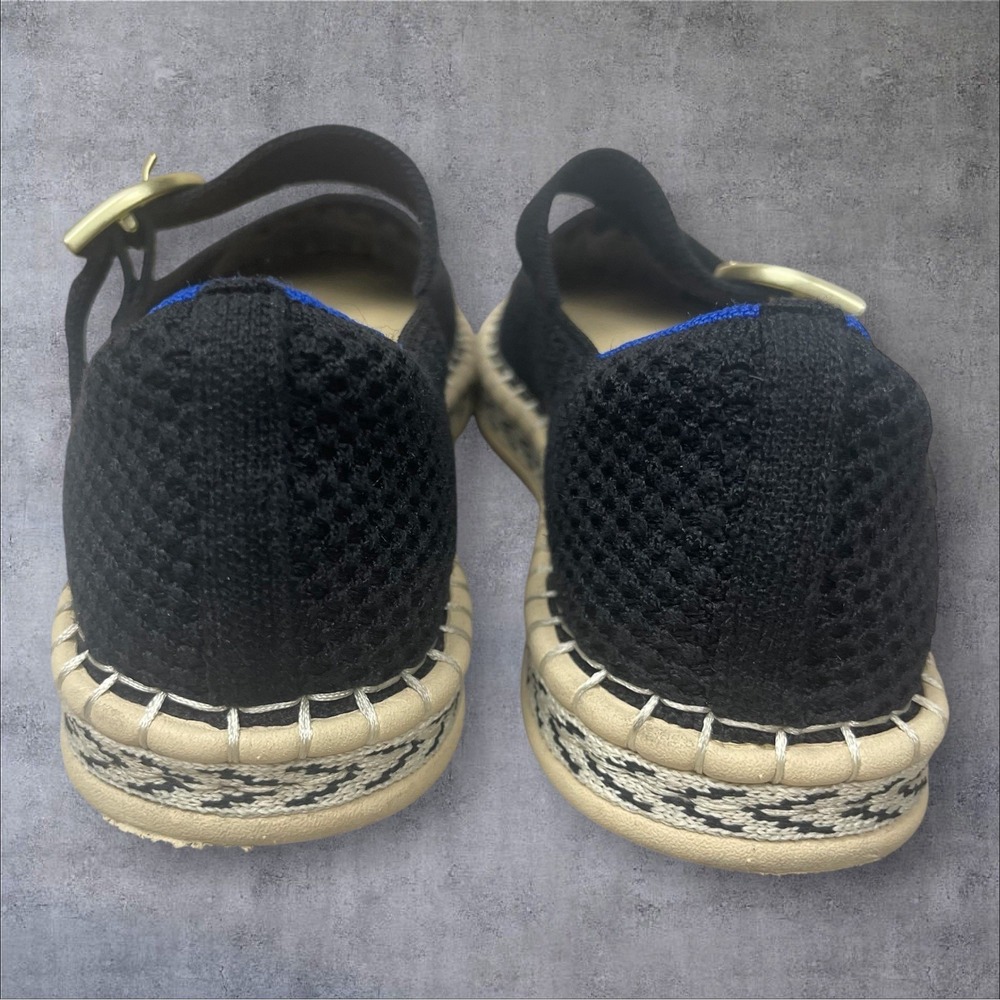 Black Women's Espadrille Mary Jane Flats with Gold Buckle - Picture 6 of 9